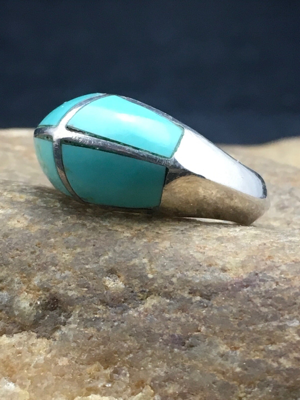 Native American Turquoise Inlay Navajo Sterling Silver Ring Sz 5.5 4034