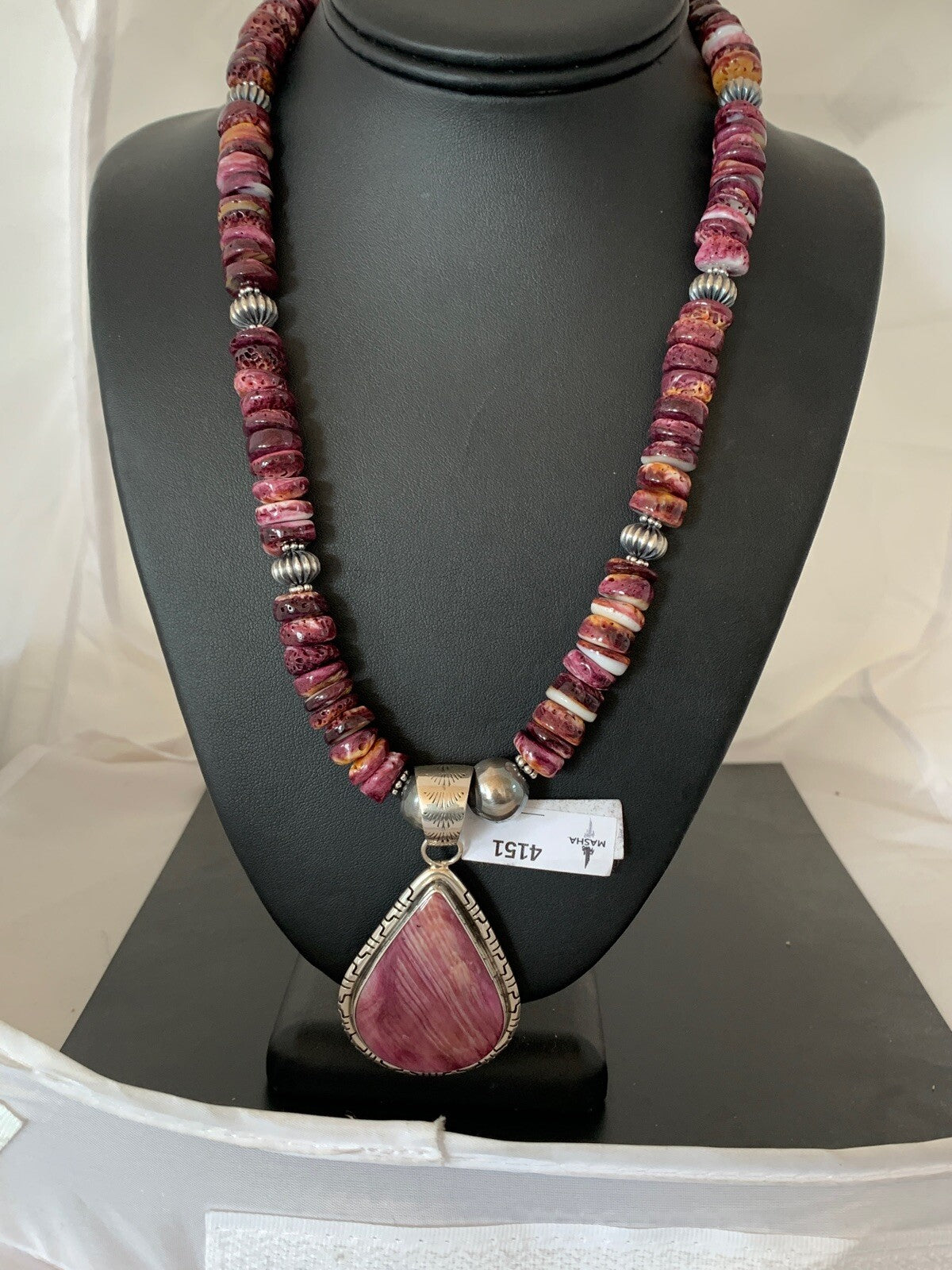 Purple Spiny Oyster Pendant Navajo Pearls Sterling Silver Necklace 04151
