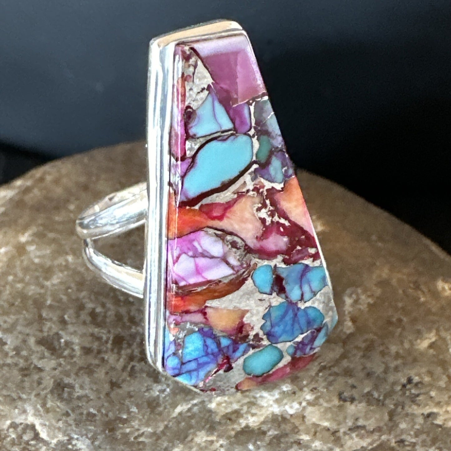 Blue Turquoise Spiny Oyster Navajo Sterling Silver Ring Size 8 18220