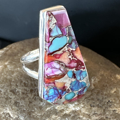 Blue Turquoise Spiny Oyster Navajo Sterling Silver Ring Size 8 18220