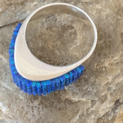 Blue Opal Navajo Sterling Silver Band Inlay Ring Size 9 18798