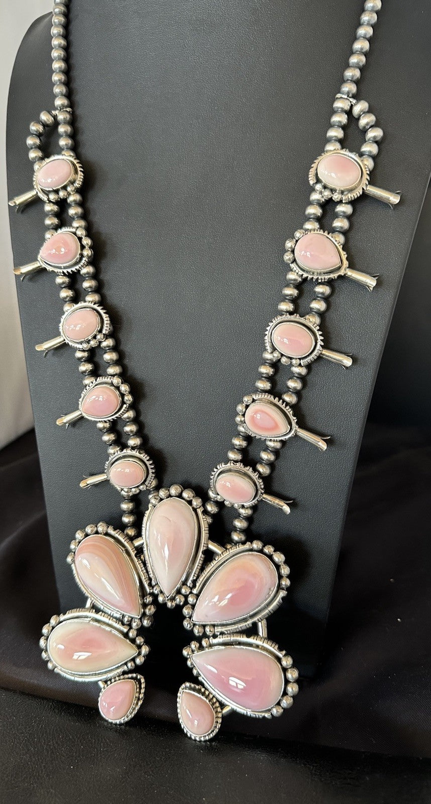 XXL Pink Queen Conch Navajo Squash Sterling Silver Naja Necklace Earrings 19462