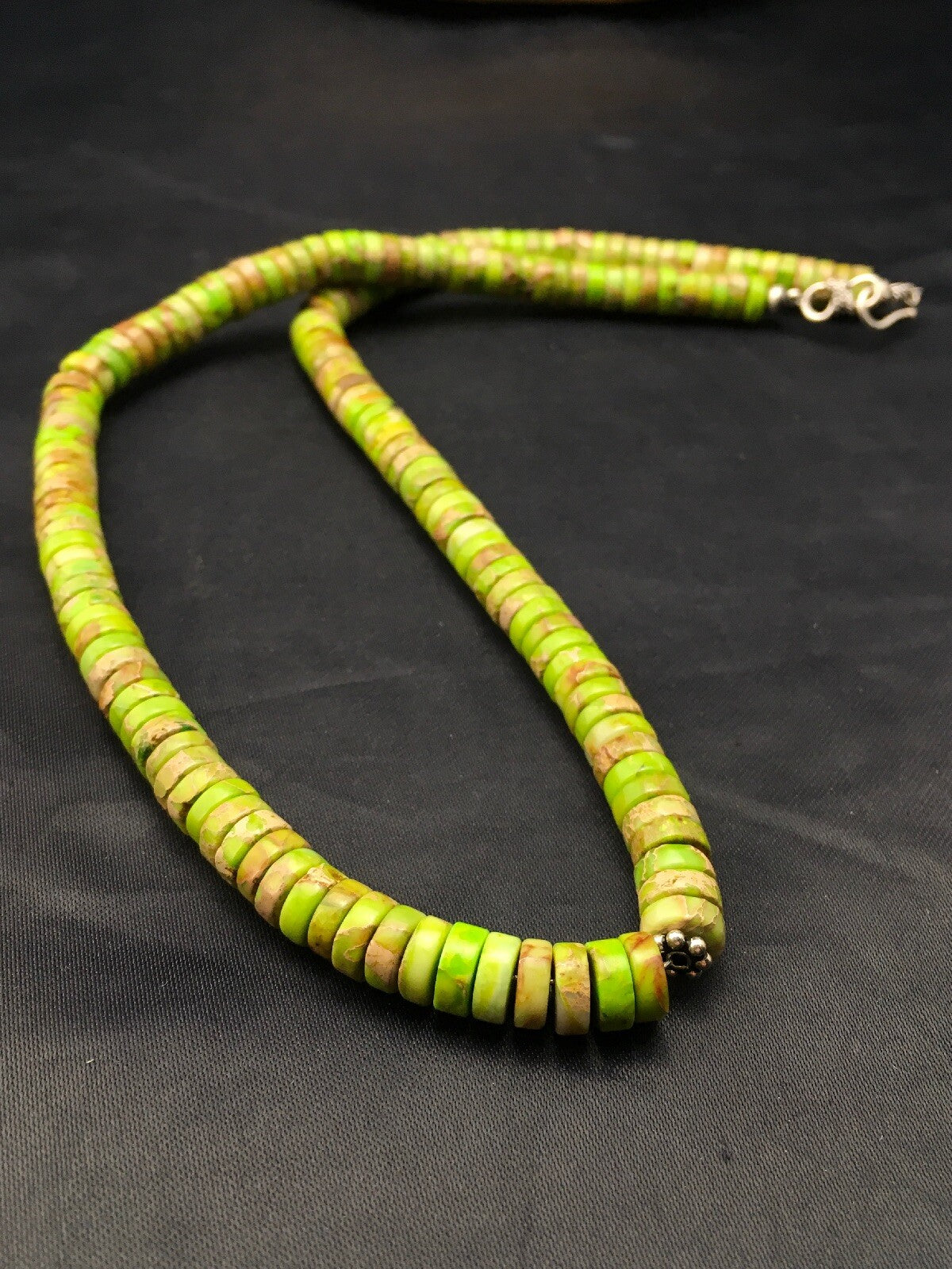 Native Green Gaspeite Stabilized Navajo Sterling Silver Necklace 20" 04337