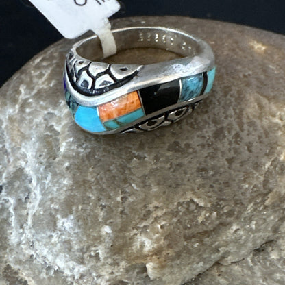 MultiColor Navajo Sterling Turquoise Spiny Oyster Inlay Ring Sz 6.5 18708