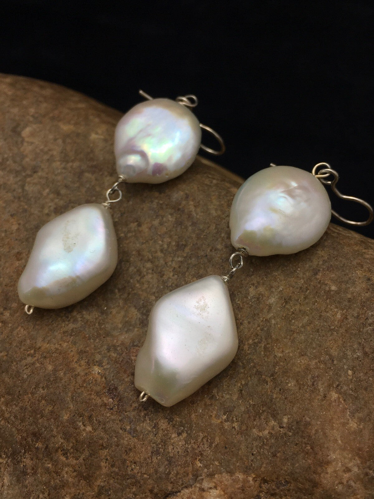Beautiful White Sterling Silver Freshwater Pearl Dangle Earrings 1.5" 03078