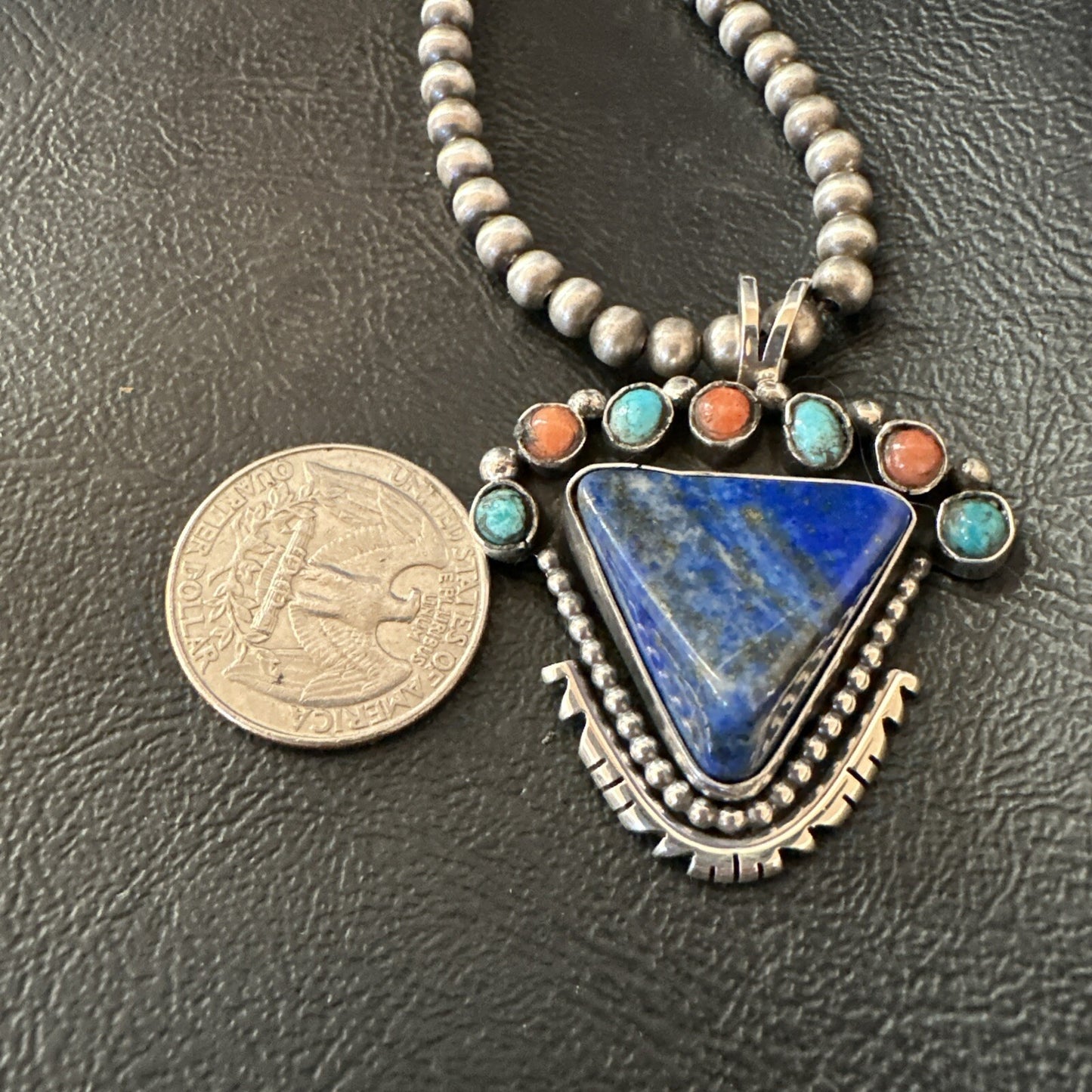 Blue Lapis Cluster Pendant Navajo Sterling Silver Beads Necklace 20" 18753