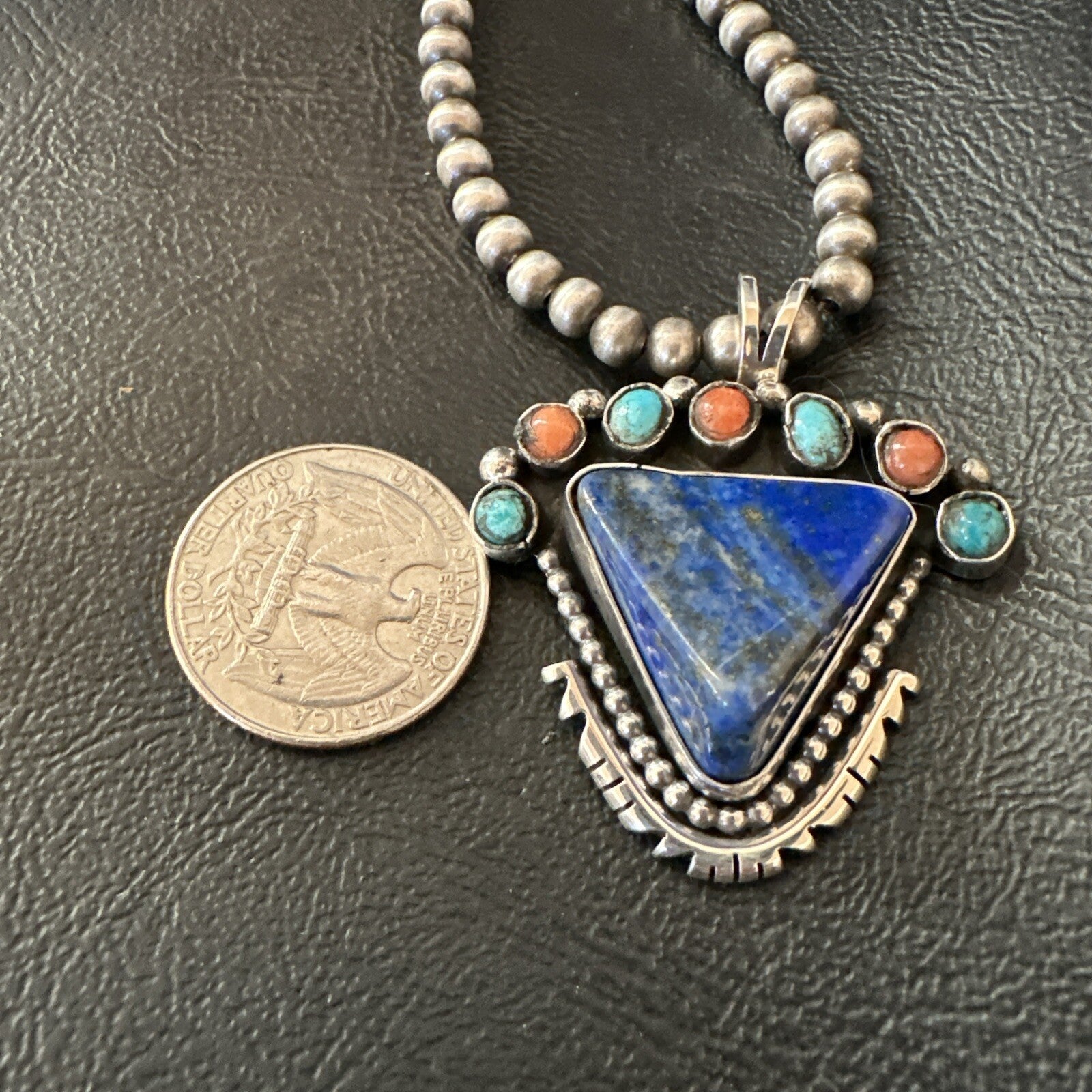 Blue Lapis Cluster Pendant Navajo Sterling Silver Beads Necklace 20" 18753