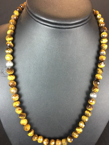 Native American Indian 8 mm Tiger's Eye with Sterling Silver Necklace 10095