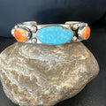 Orange Spiny Turquoise 5 Stone Navajo Cuff Bracelet 7.7" | Sterling Silver | Authentic Native American Handmade | 19479
