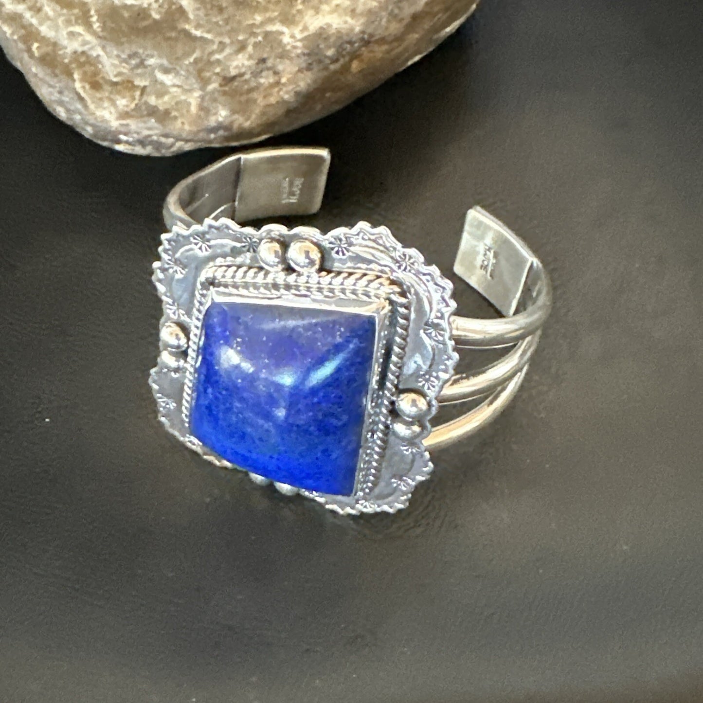 Native Mens Blue Lapis Lazuli Sterling Silver Cuff Bracelet 7.50” 18714