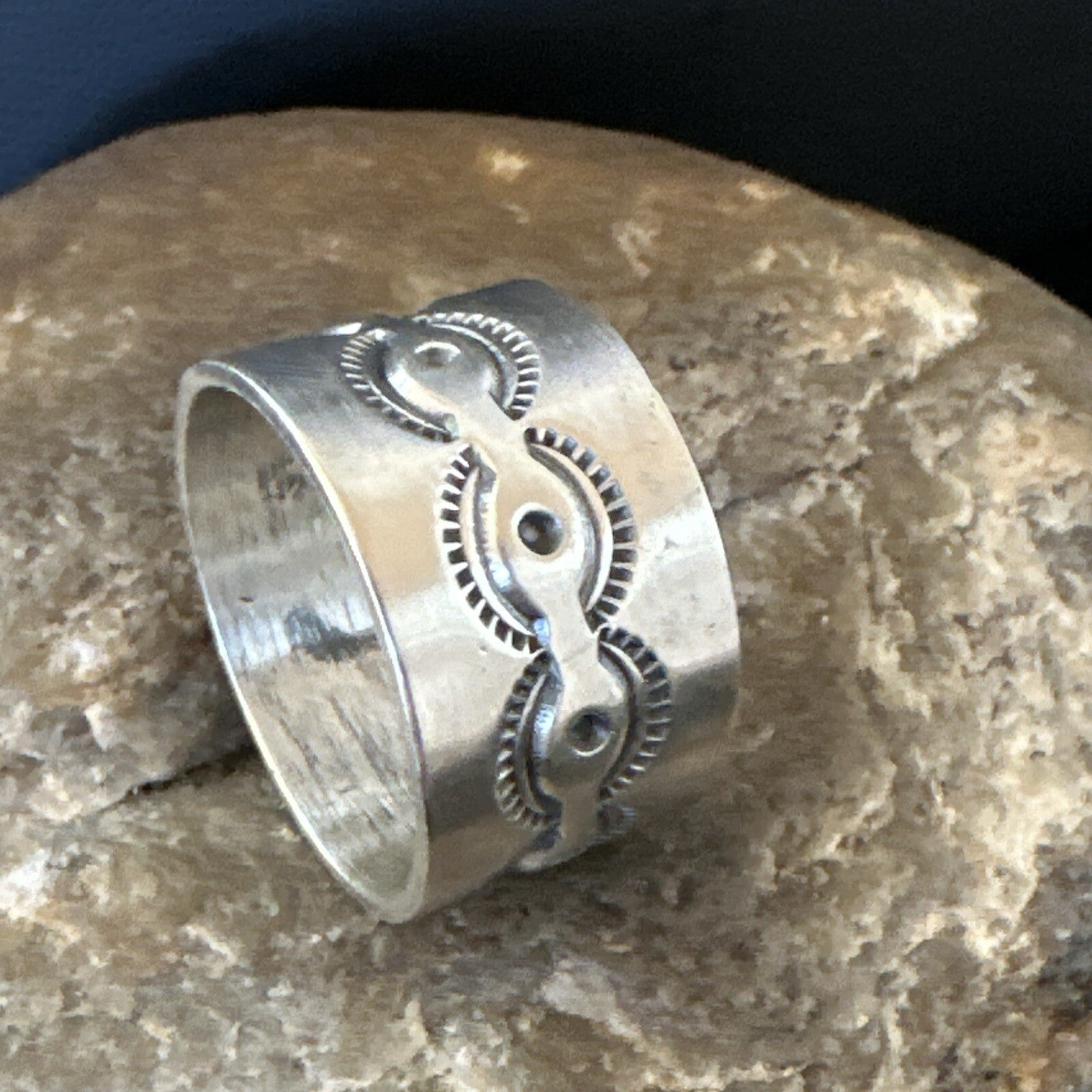 Mens  Wedding Wide Band Navajo Stamped Sterling Silver Ring Size 12 17998