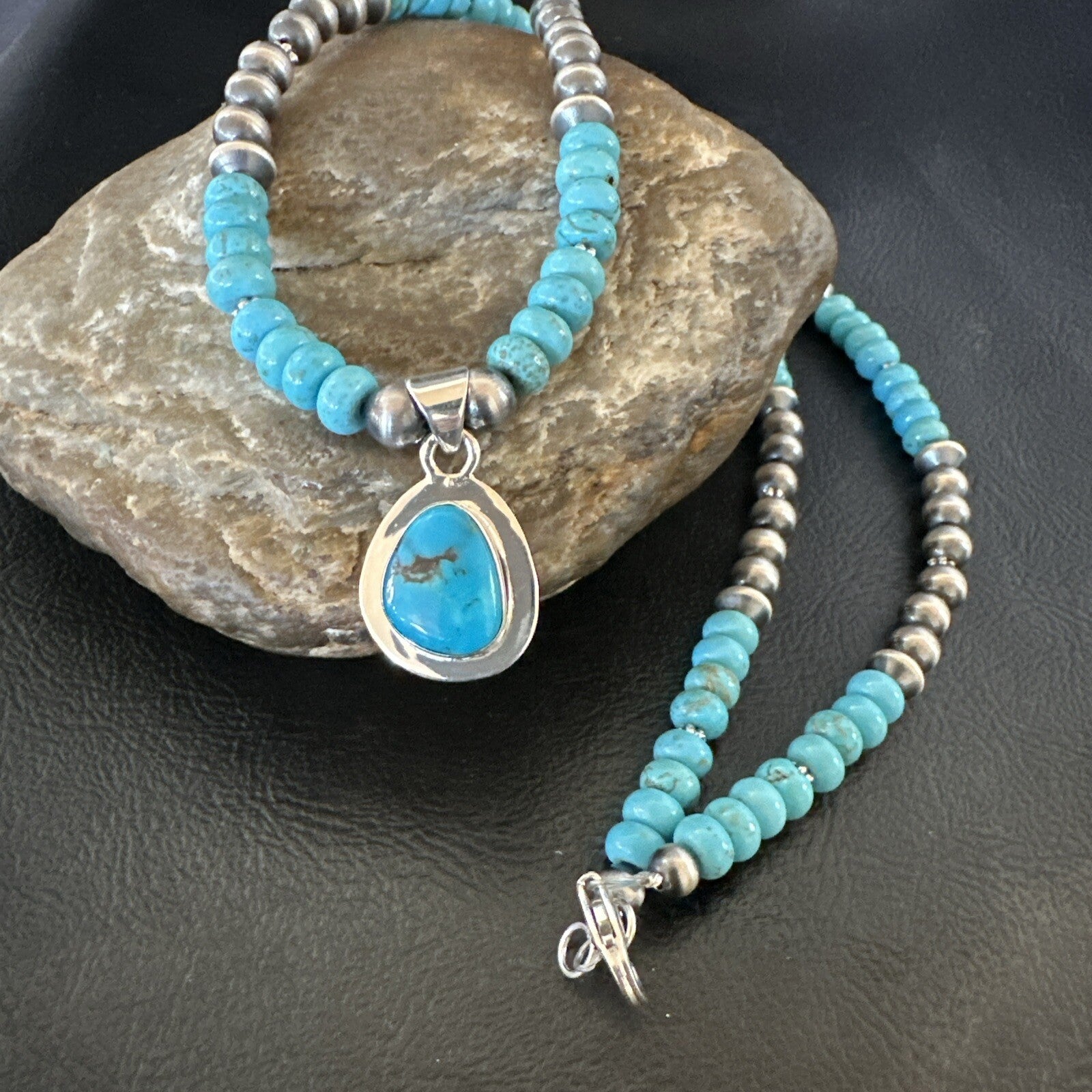 WoMens Blue Kingman Turquoise Pendant Navajo Sterling Silver Necklace 21" 17977