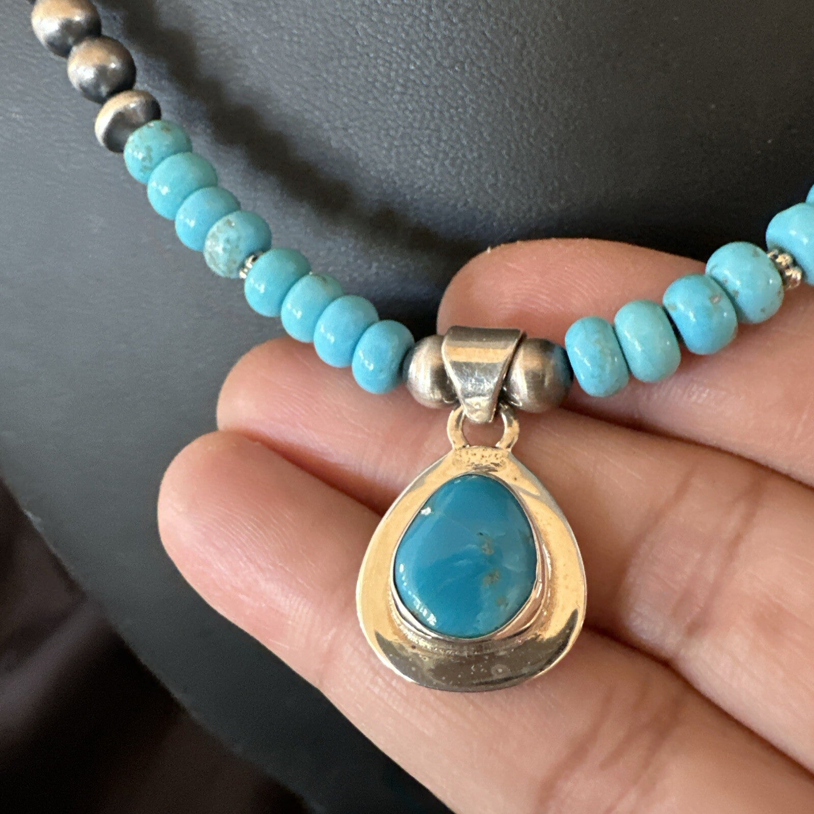 WoMens Blue Kingman Turquoise Pendant Navajo Sterling Silver Necklace 21" 18426