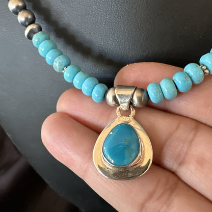 WoMens Blue Kingman Turquoise Pendant Navajo Sterling Silver Necklace 21" 18426
