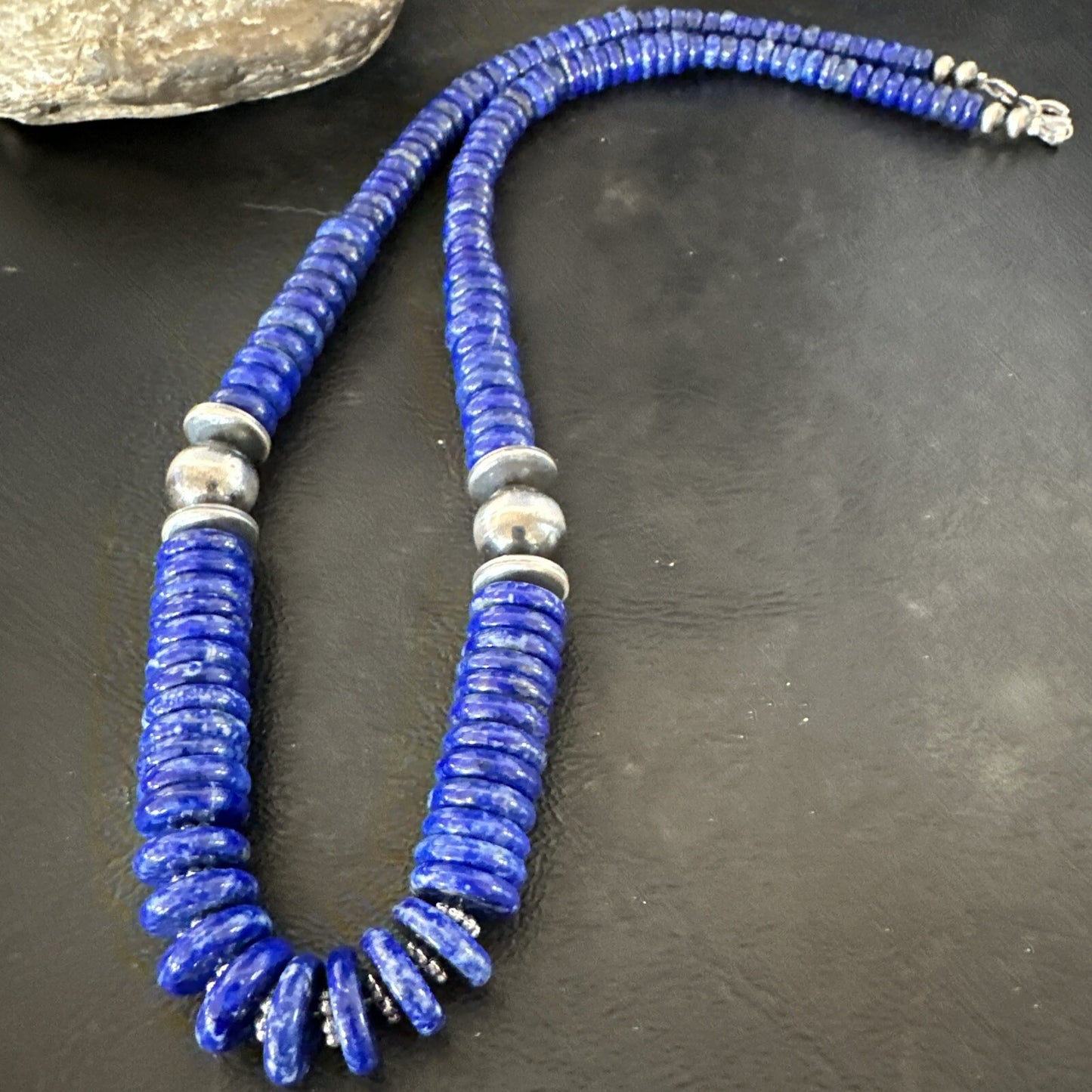 Mens Womens Blue Lapis Lazuli 6-12mm Navajo Sterling Silver 21" Necklace 17885
