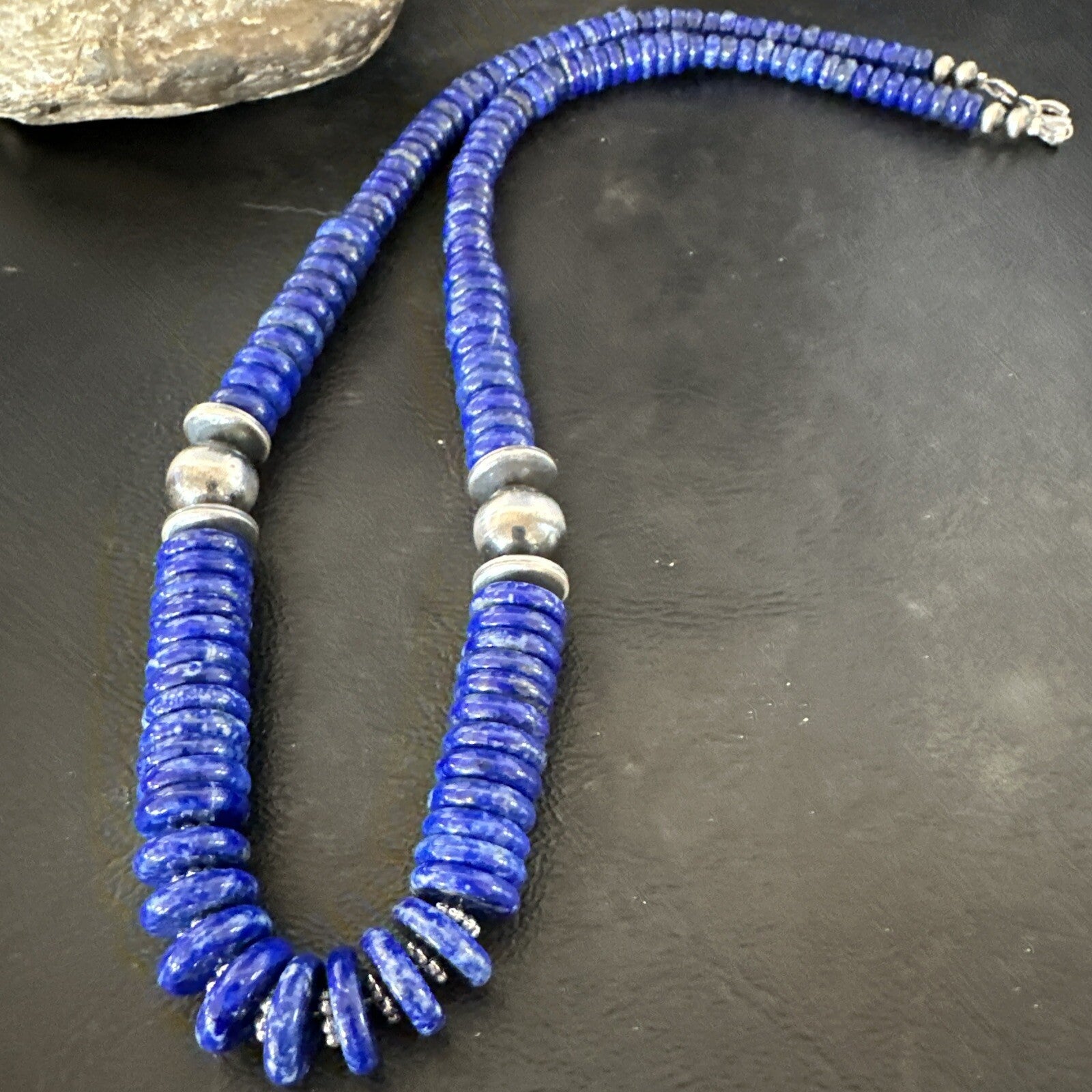 Mens Womens Blue Lapis Lazuli 6-12mm Navajo Sterling Silver 21" Necklace 17885