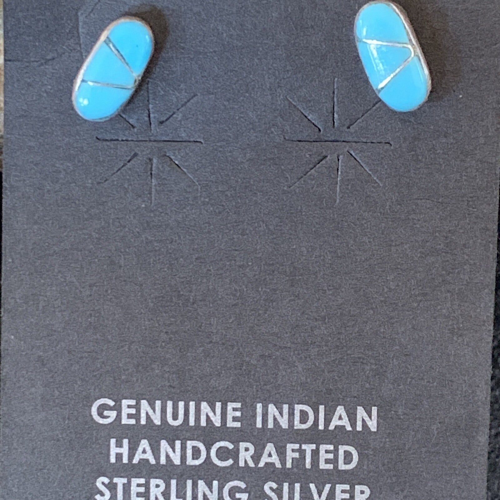 Zuni Handmade Kingman Turquoise Inlay Sterling Stud Post Earrings 13025