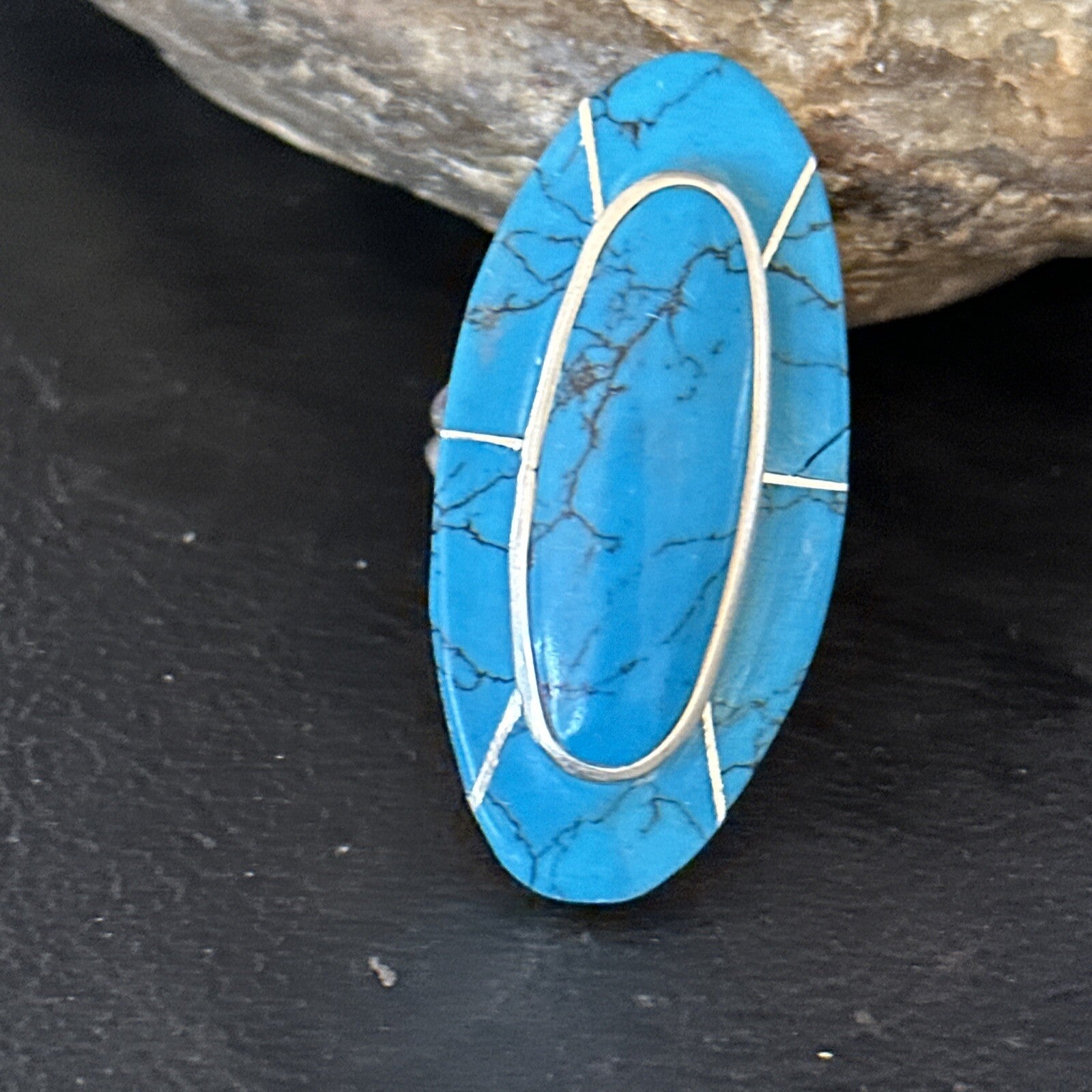 Native American Indian Navajo Blue Turquoise Inlay Band Ring Sz 7 18759