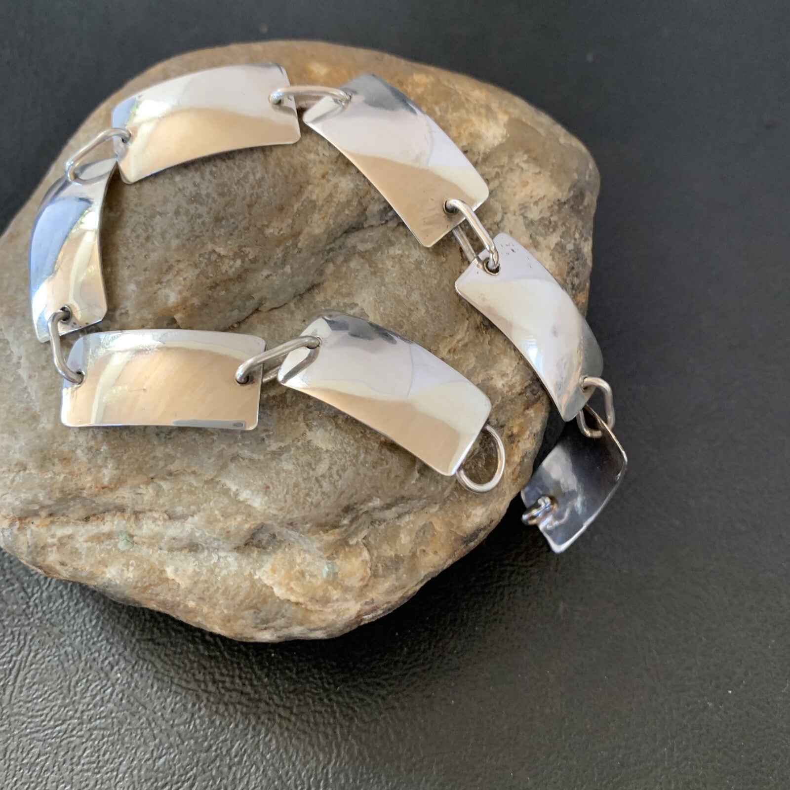 Native American Navajo All Sterling Silver Link Bracelet 8.25" 10763