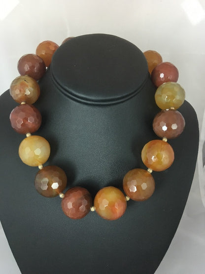 Huge Bold Faceted 24 mm Carnelian Gold Filled Beads Necklace 03693