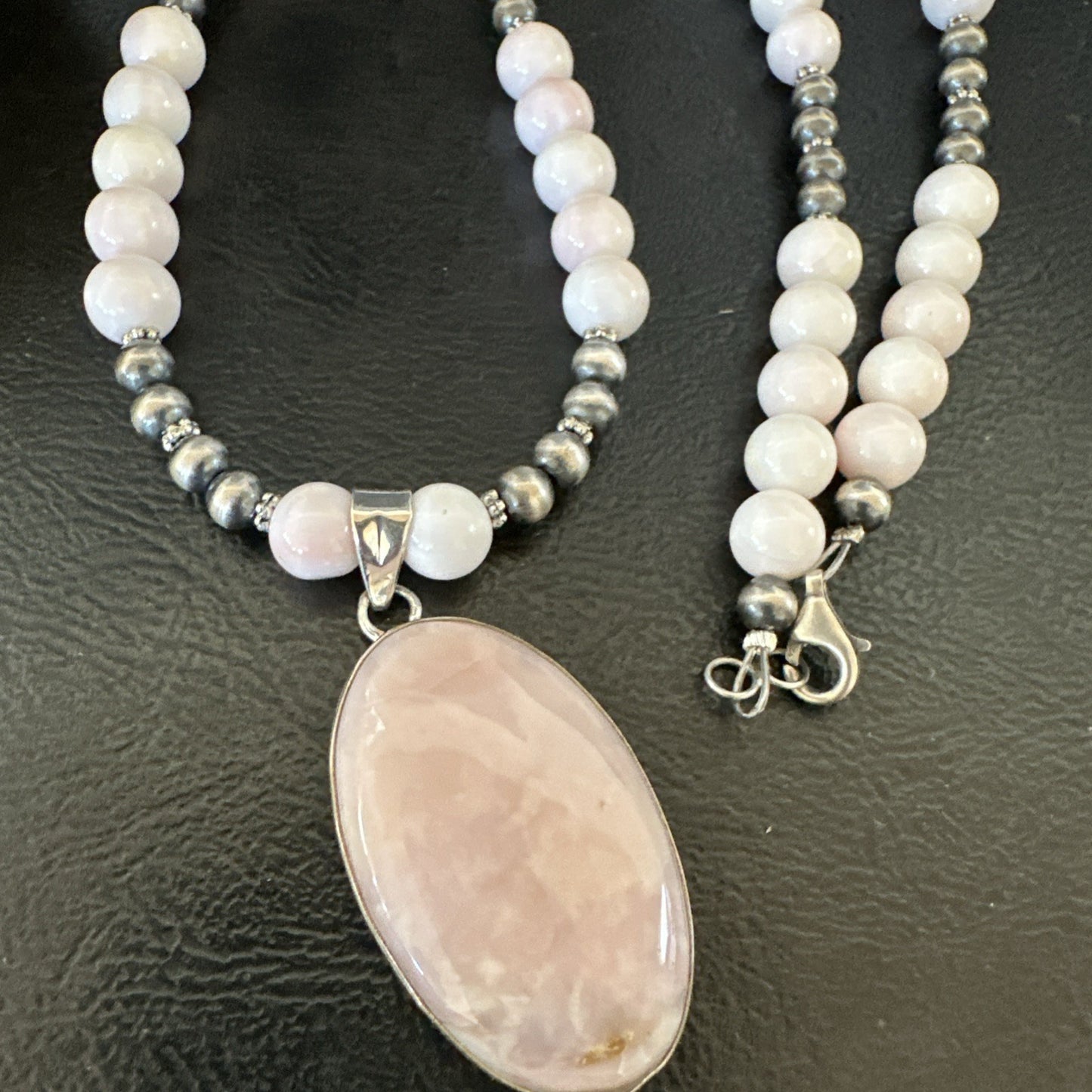 Southwestern Sterling Silver Pink Queen Conch Bead Necklace Pendant 20" 19557