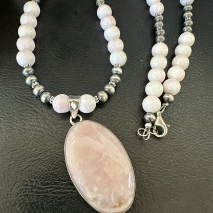 Southwestern Sterling Silver Pink Queen Conch Bead Necklace Pendant 20" 19557