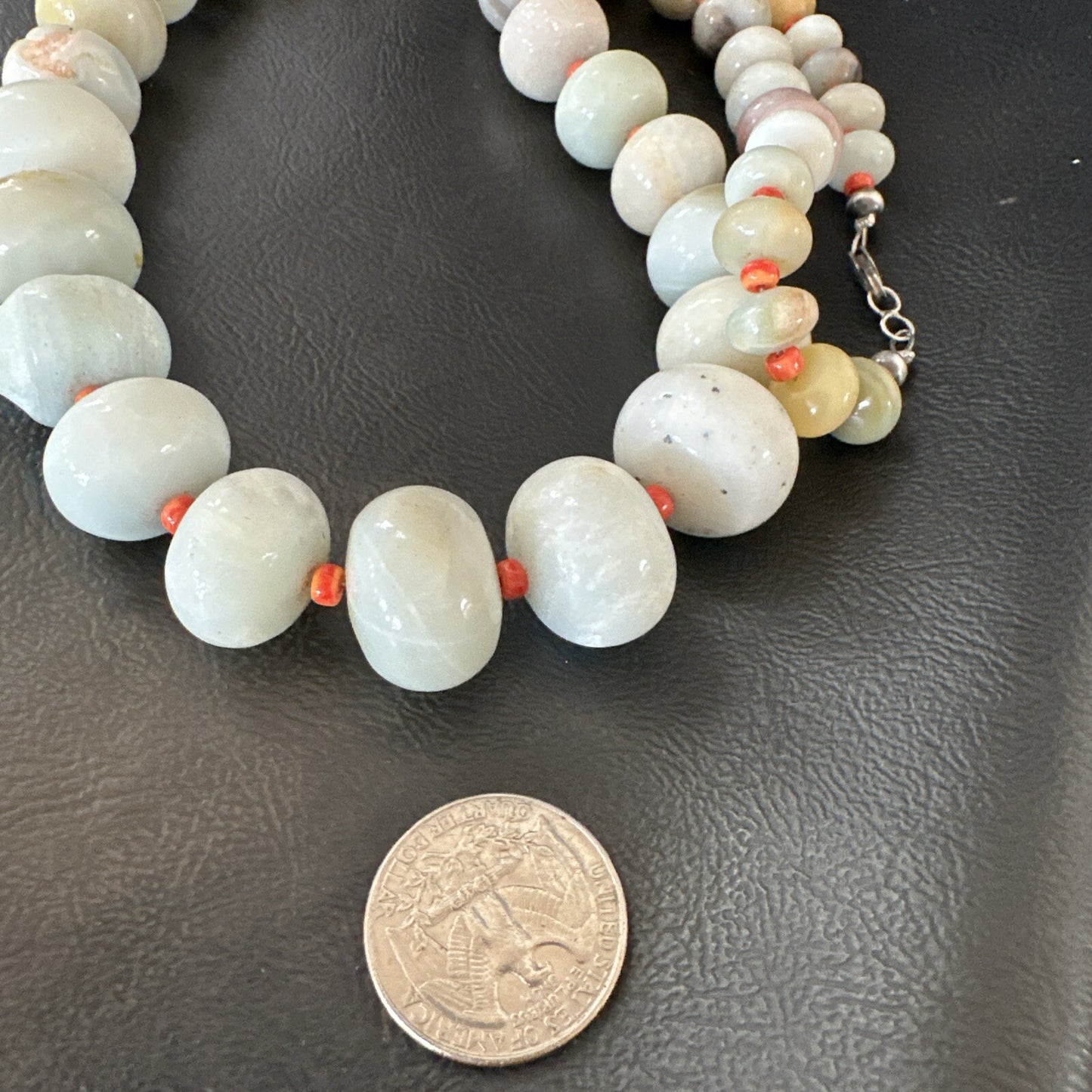 Blue Amazonite Orange Spiny Navajo Sterling Silver Bead Necklace 21” 18075