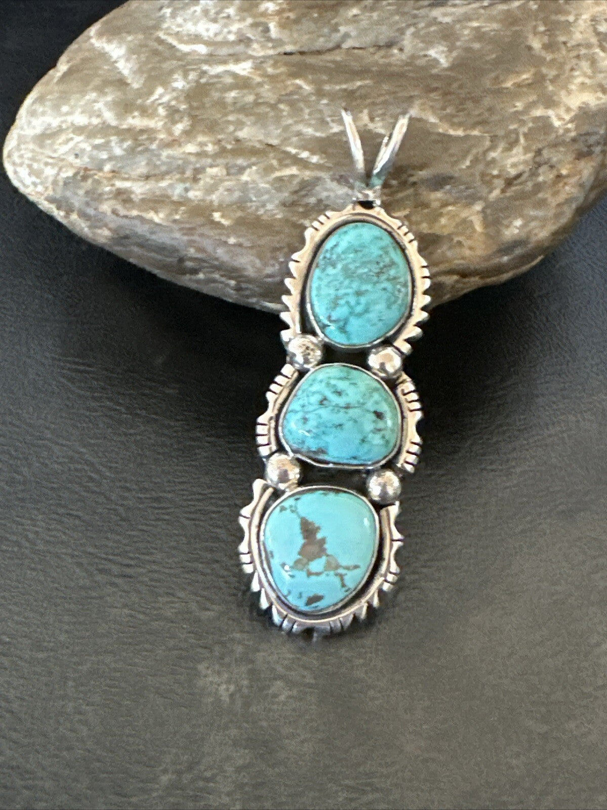 Blue Turquoise 3 Stone Navajo Sterling Silver Cluster Pendant Only 18309