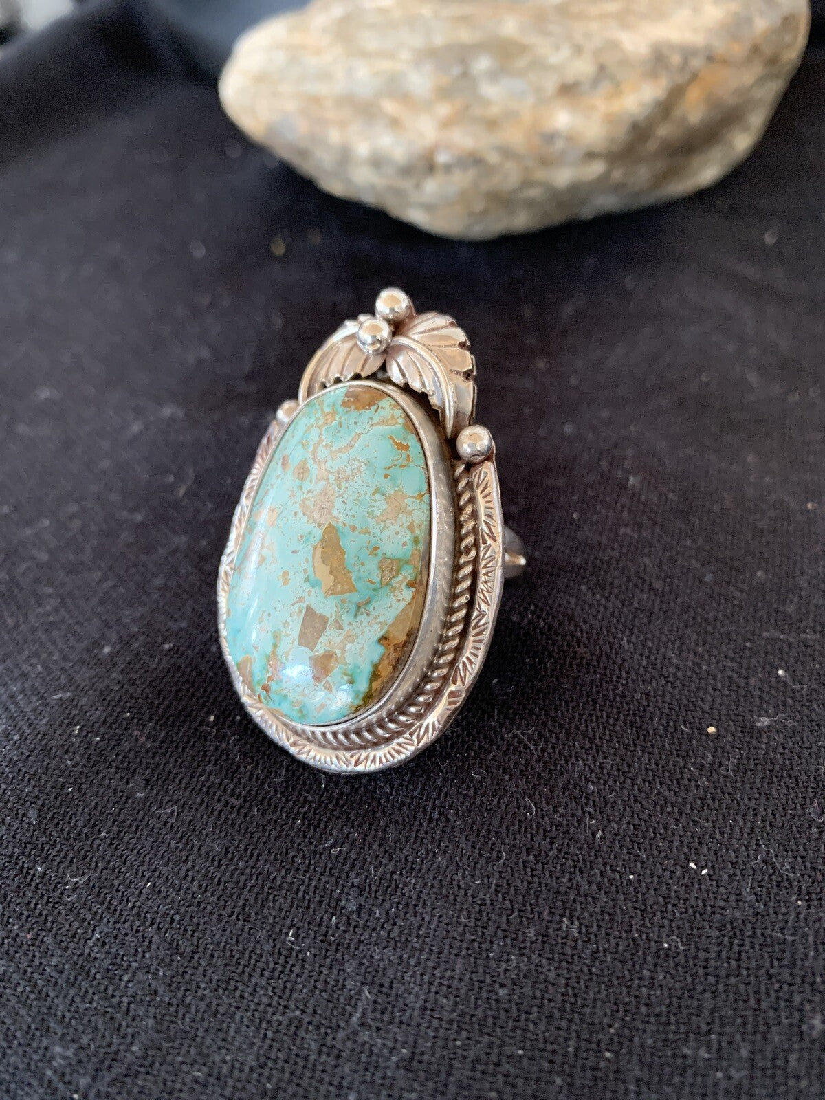 Mens Navajo Sterling Silver Blue Green Royston Turquoise Ring Size 9 19286