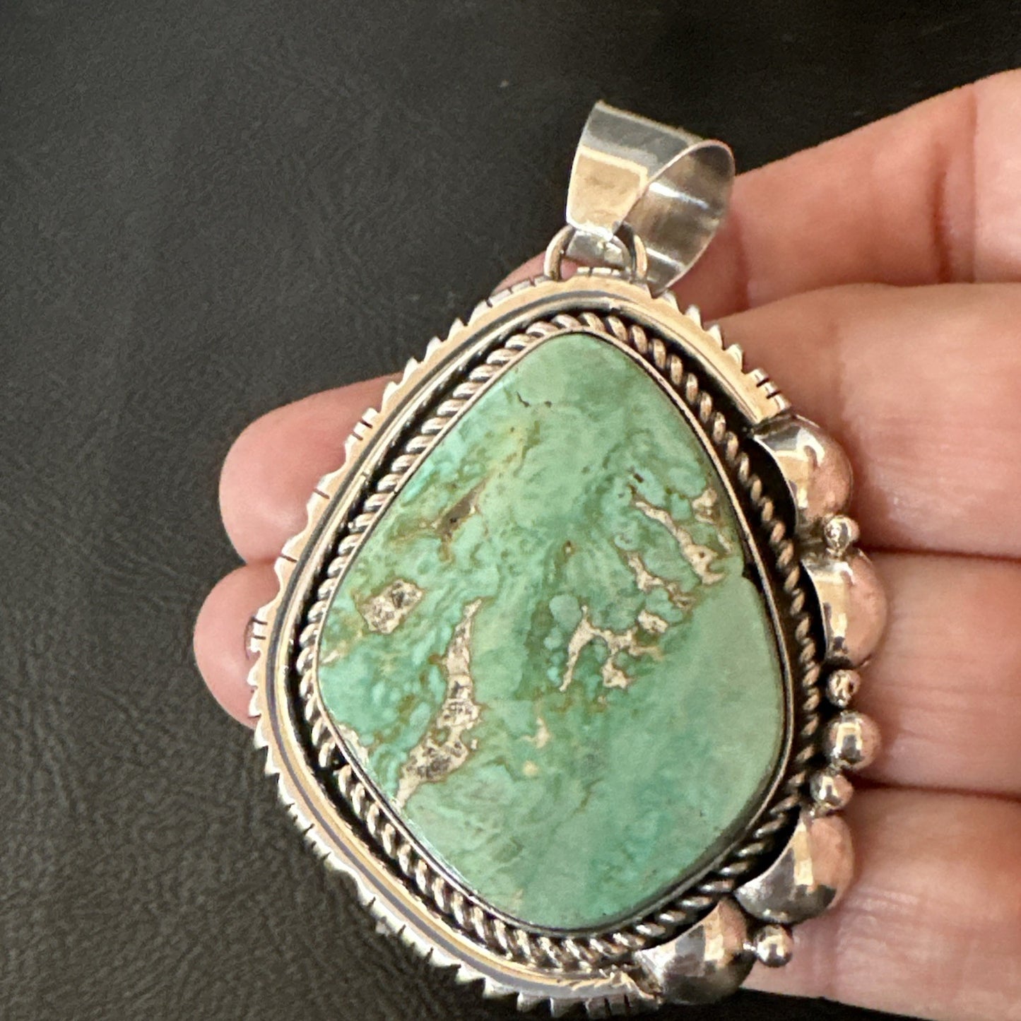 Men Women Green Royston Turquoise Pendant Navajo Sterling Yazzie 19522