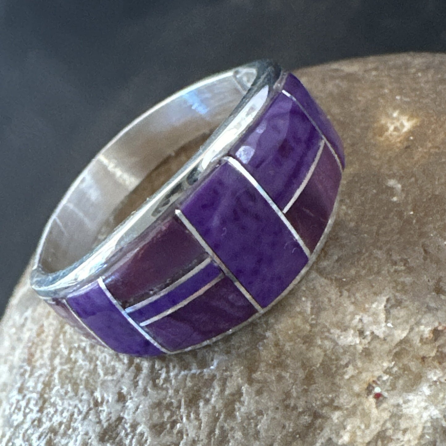 Native Womens  Purple Stone Navajo Sterling Silver Ring Set Sz 10 17778