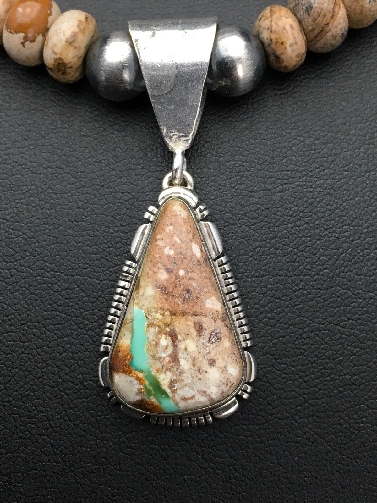 Green Turquoise Navajo Sterling Silver Necklace 2612