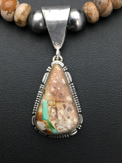 Green Turquoise Navajo Sterling Silver Necklace 2612