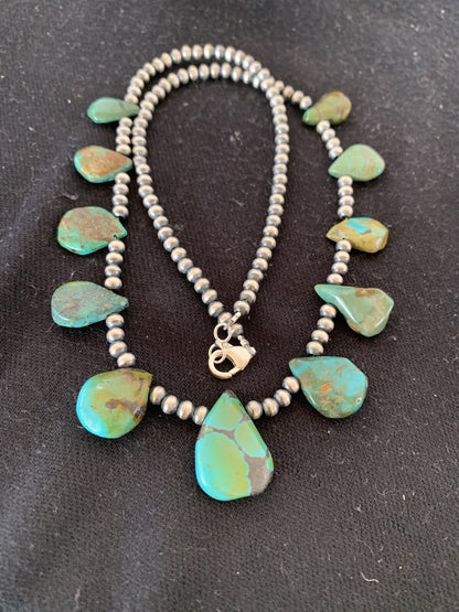Green Royston Turquoise Navajo Pearls Sterling Silver 20" Necklace 00484