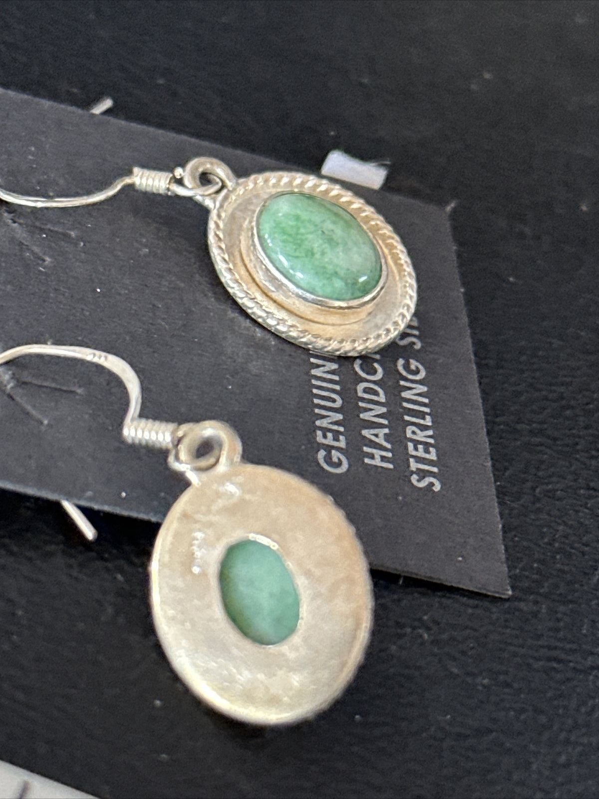Navajo Green Turquoise Sterling Silver Dangle Earrings 14780