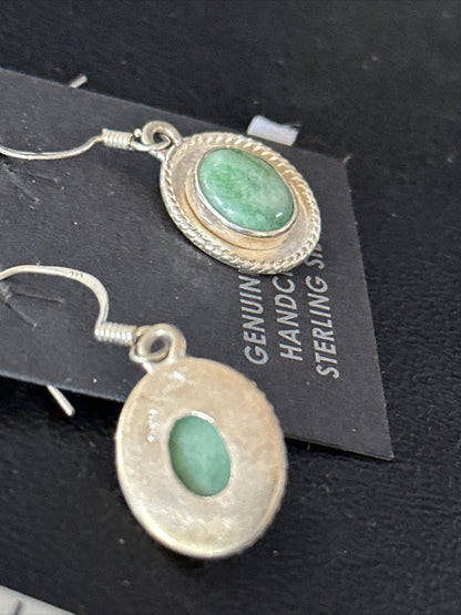 Navajo Green Turquoise Sterling Silver Dangle Earrings 14780