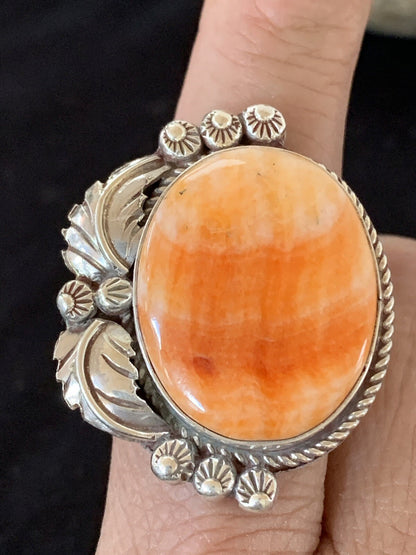 Orange Spiny Oyster Navajo Sterling Silver Ring Size 10.5 14694