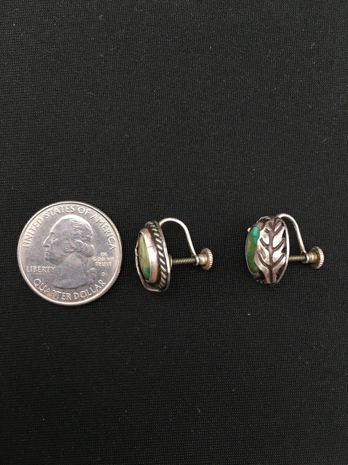 Green Turquoise Navajo Sterling Silver Cuff Link 0.5” 04476