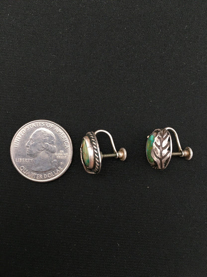 Green Turquoise Navajo Sterling Silver Cuff Link 0.5” 04476