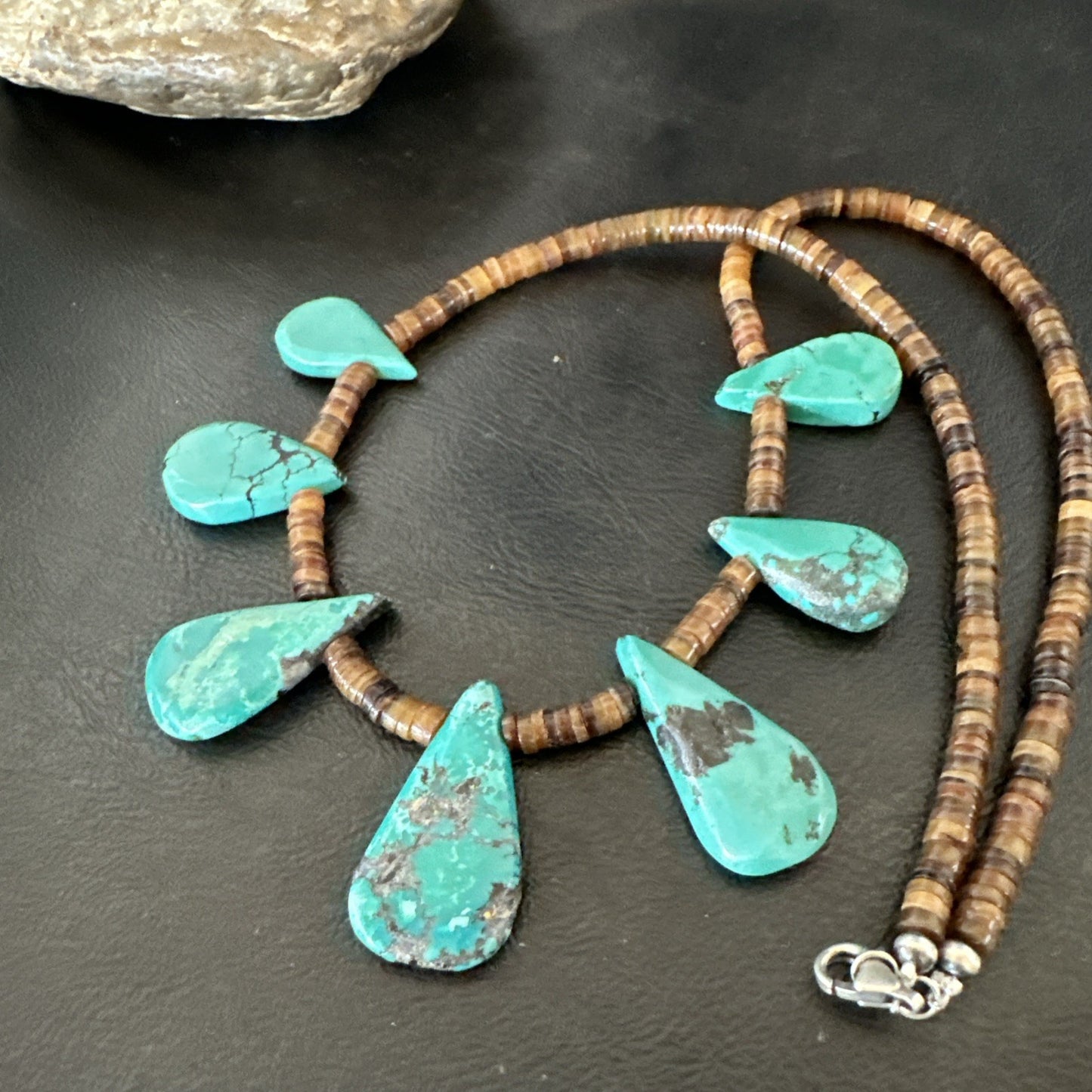 Southwestern Sterling Silver Blue Turquoise Shell 20" Necklace 19508