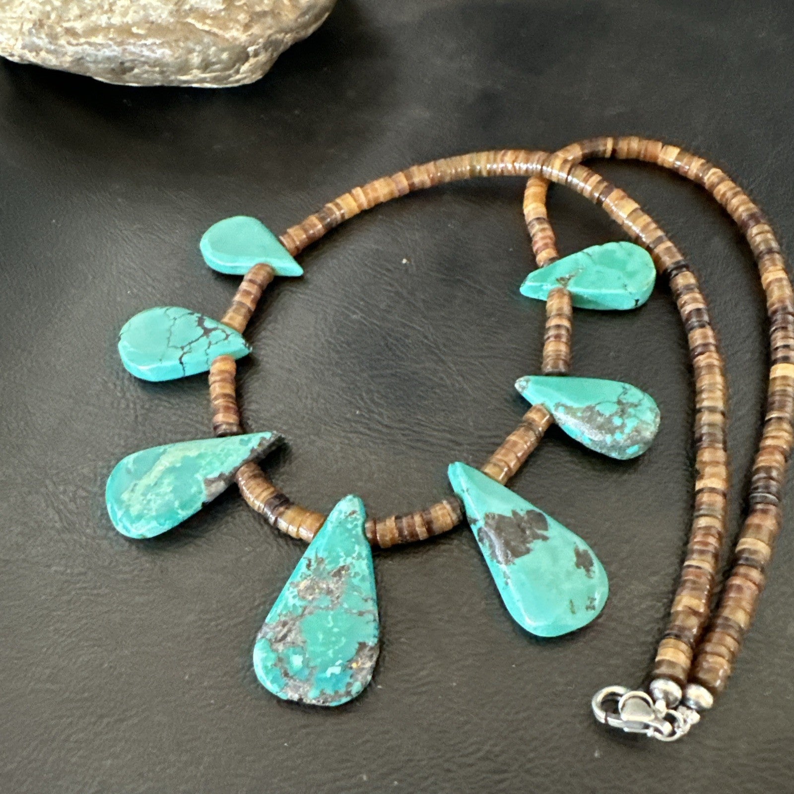 Southwestern Sterling Silver Blue Turquoise Shell 20" Necklace 19508