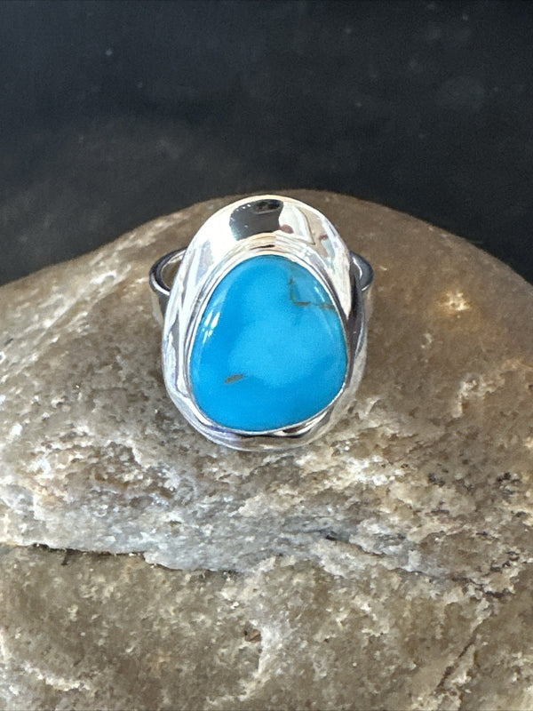 Women's Blue Kingman Turquoise Ring Size 7 | Sterling Silver | Authentic Native American Handmade | 17681