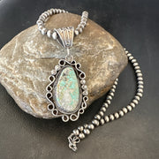 Men's Women Navajo Green Royston Turquoise Necklace Pendant | Sterling Silver | Authentic Native American Handmade | 18682