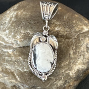 AS IS NO RETURNS White Buffalo Turquoise Pendant Navajo | Sterling Silver | Authentic Native American Handmade | 17743