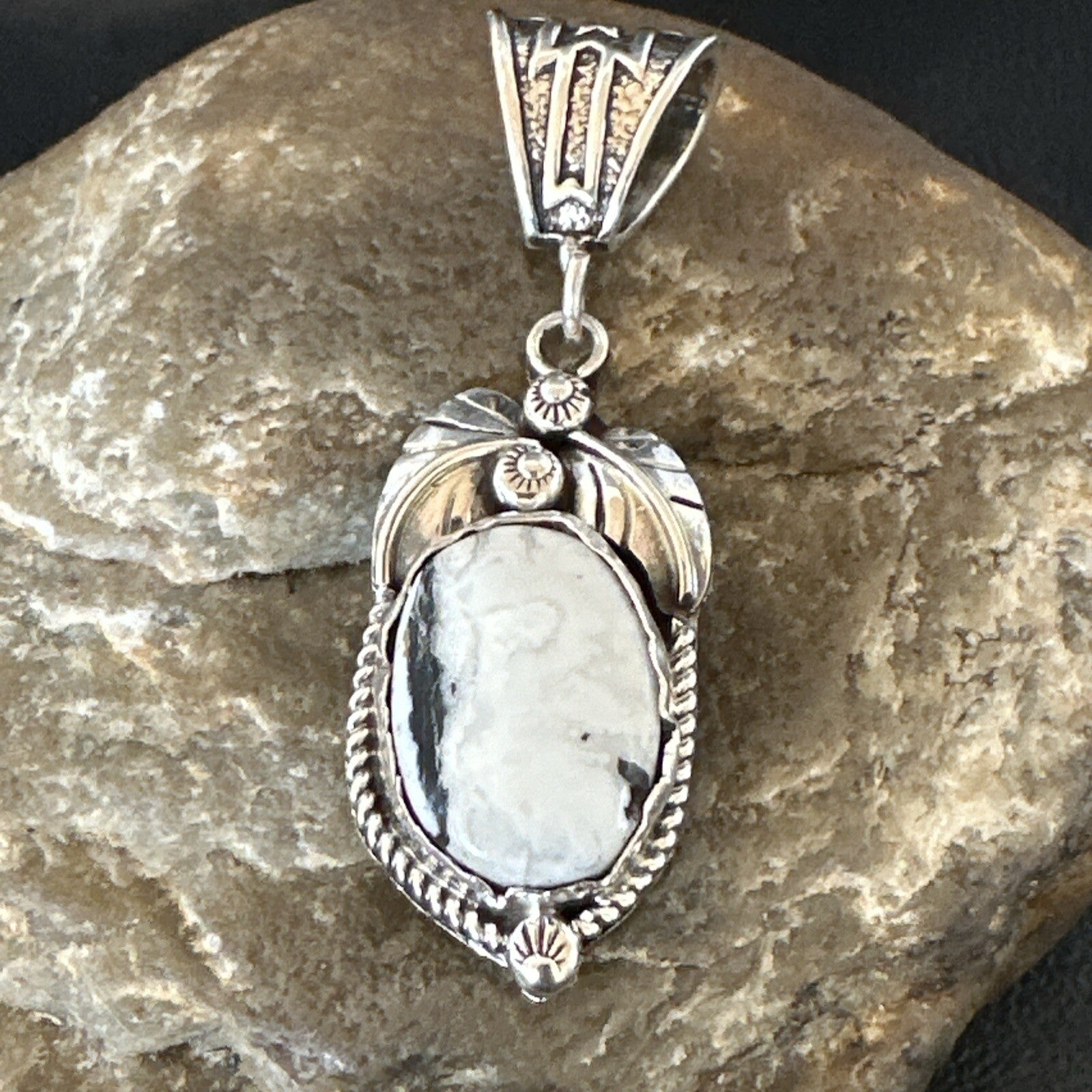 AS IS NO RETURNS White Buffalo Turquoise Pendant Navajo Sterling Silver 17743