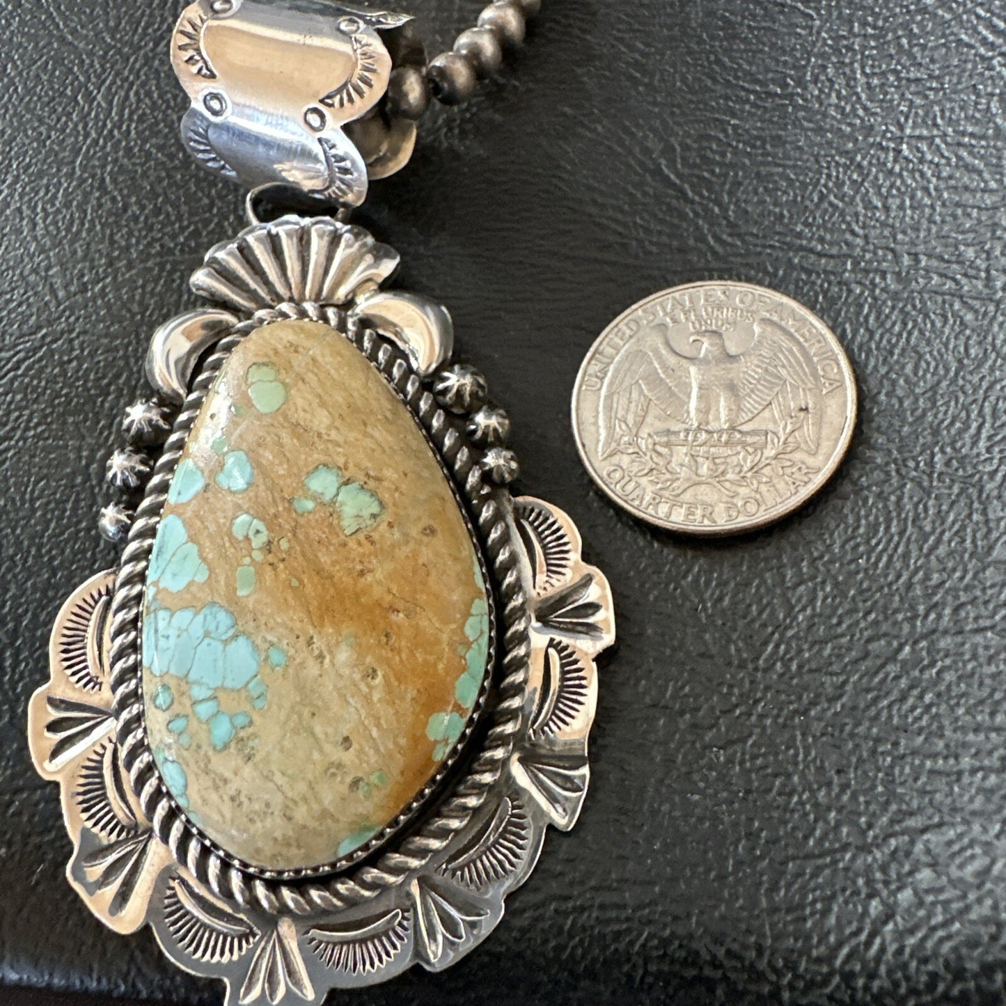 XXL Mens Royston Turquoise Pendant Navajo Pearls Sterling Silver Necklace 18746