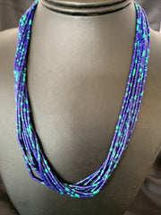 Blue Green Azurite Heishi 10Strand Stabilized Necklace 20" | Sterling Silver | Authentic Native American Handmade | 10349