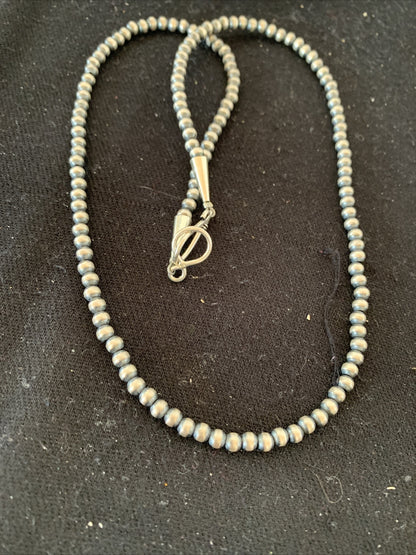 Native American 4mm Sterling Silver Beads Navajo 18" Hook & Eye Cone Necklace