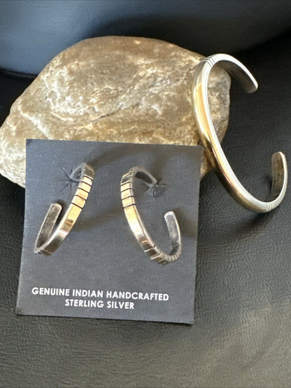 WoMens Navajo Sterling Silver 14K Gold Cuff Bracelet Earrings 18199