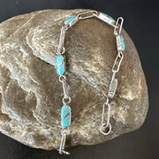Blue Turquoise Navajo Old Pawn Inlay Bracelet 7.5" | Sterling Silver | Authentic Native American Handmade | 18152